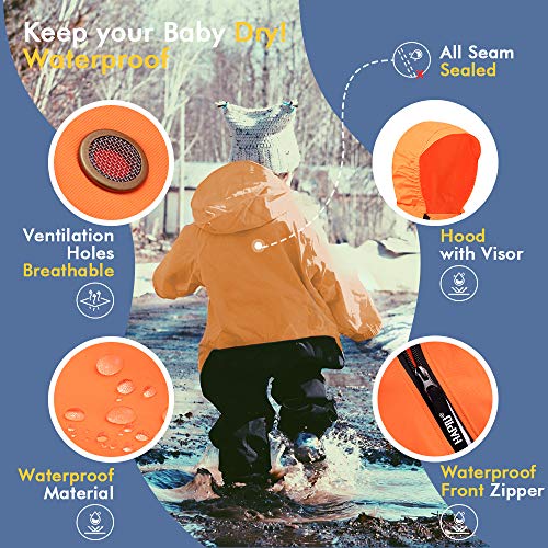 HAPIU Kids Toddler Rain Suit Muddy Buddy Waterproof Coverall,Vibrant Orange,4T,Original - Thumbnail 2