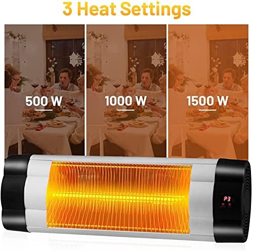 GiantexUK Wall-Mounted Patio Infrared Heater, 3 Modes Electric Warmer with LED Display, Remote Control and 24-Hour Timer, Adjustable Angle Heater for Room and Backyard (61 x 9 x 19cm)