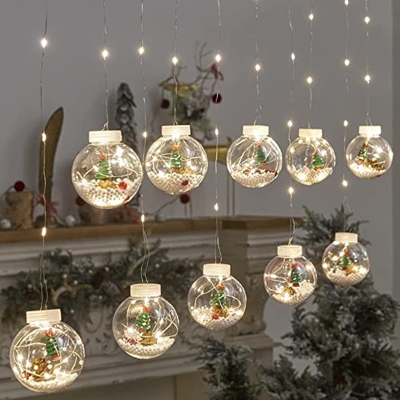 2022 Christmas Wishing Ball String Lights, 9.84ft 10 Lights Xmas Santa, Snowman, Curtain Lights for Home Window Ornaments, 8 Mode Indoor Outdoor Waterproof for Patio, Lawn, Garden, DIY Decoration,Chri