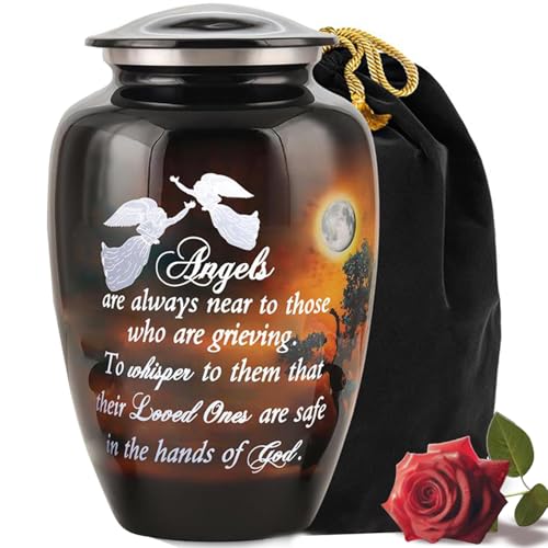 Image of Handcrafted Angel Quote Large Urn for Ashes Adult Male & Female with Velvet Bag | Funeral Cremation Urns for Human Ashes Adult Man | Decorative Memorial Burial Urns up to 220 lbs