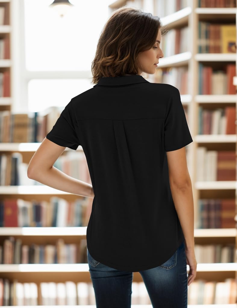 Women's Polo Shirts Collared Work Tops Short Sleeve Business Casual Dressy Blouses Summer Tops with Pocket - Image 5