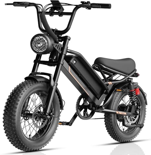 Image of Jasion YR16 Electric Bike for Adults Teens, Peak 2000W Electric Bicycle, 48V 12.5AH Battery Dirt Bike,55 Miles Moped EBike with Dual Suspension, 16 inch Fat Tire Fit Teenagers & Adults-Black