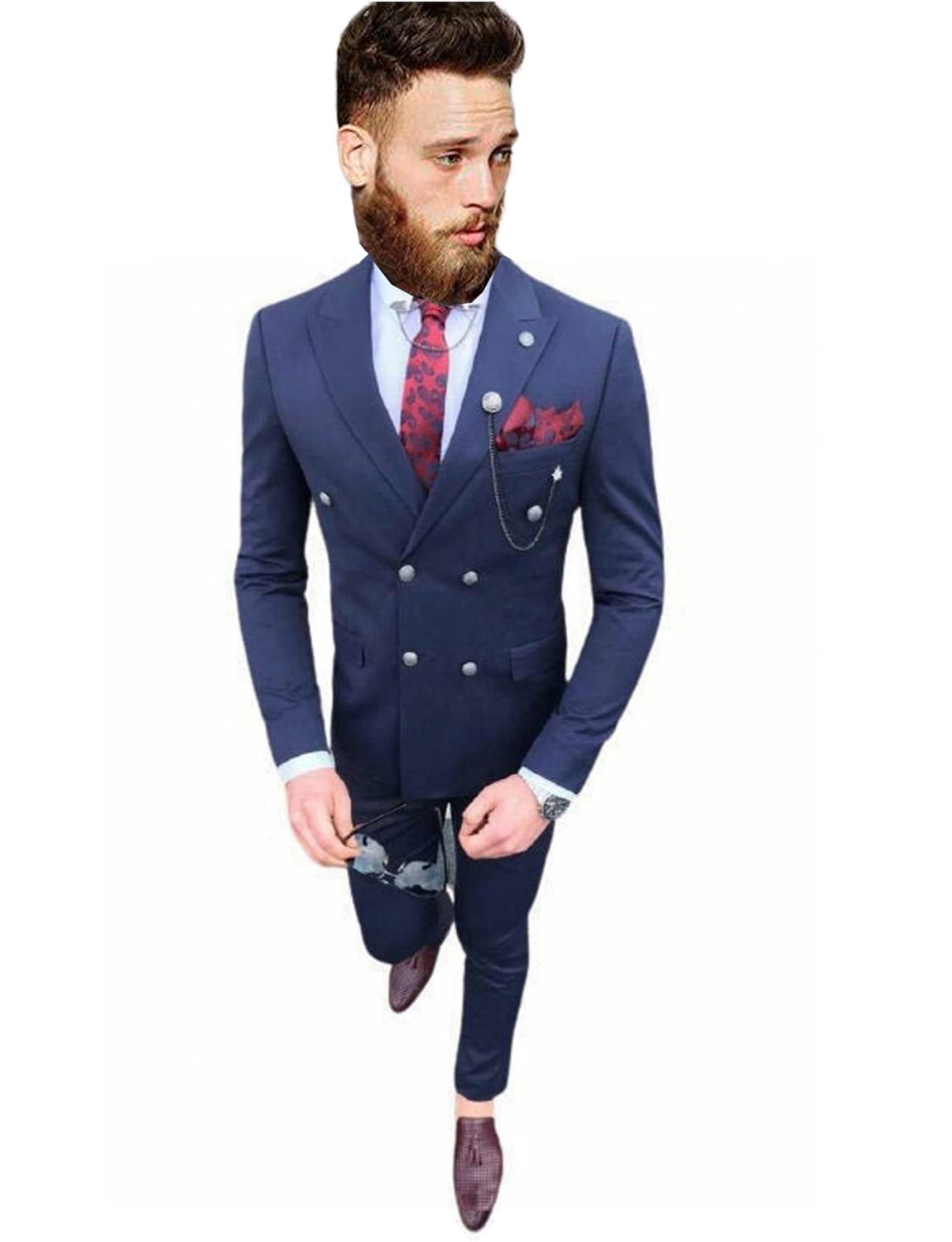 Hombre Fiesta Casual Ocio Esmoquin Traje de Solapa de Pico con Botones Cruzados de 2 Piezas
