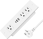 Barre de puissance encastrée USB C 20W Chargeur rapide, HEZI Bande de puissance de montage Flush avec 3AC Sorties et 3 USB Ports, sortie de meubles pour armoire de bureau de tiroirs (noir, 3M)