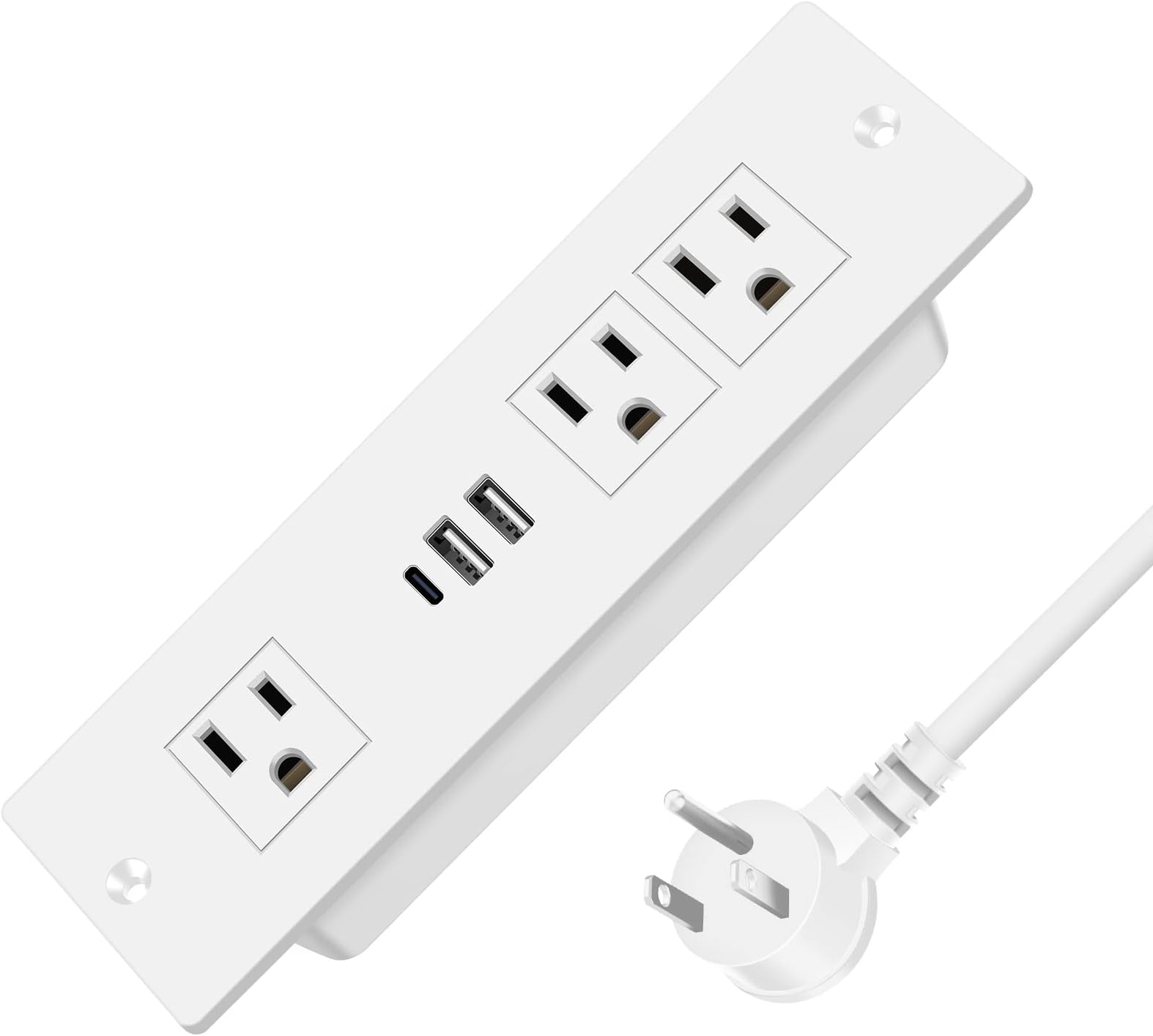 HEZI Recessed Power Strip, Furniture Drawer Outlet with 20W PD USB-C & 18W QC3.0 USB-A, Plug in 3 Outlets & USB Ports, Flush Mount 6FT White Extension Cord Conference Desk Outlets