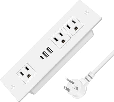 HEZI Recessed Power Strip with USB Ports, Flush Mount, Max 20W, 6FT, White