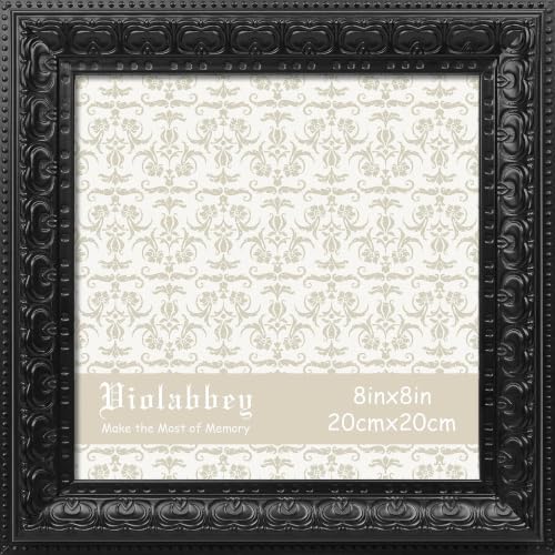 Image of VIOLABBEY 8x8 Picture Frame Antique Black, Vintage Photo Frame | Antique Ornate Frame, Square Frame for Wall or Tabletop Display, Classic Design for Home and Office Decor