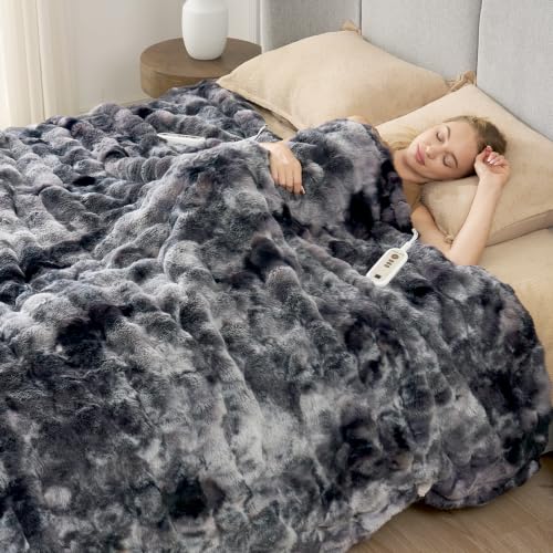 Cozy Bliss Heated Blanket Throw, Bubble Faux Fur Electric Blanket, Fast Heating, 8 Heat Levels & 8 Timer Settings, Auto Shut-Off & Overheat Protection, ETL Listed, 50"x60", Tie-dye Black - image 5