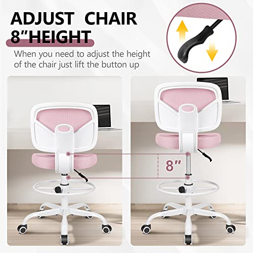 Primy Office Drafting Chair Armless, Tall Office Desk Chair Adjustable Height And Footring, Low-Back Ergonomic Standing Desk Chair Mesh Rolling Tall Chair For Art Room, Office Or Home(Pink) #TOP5