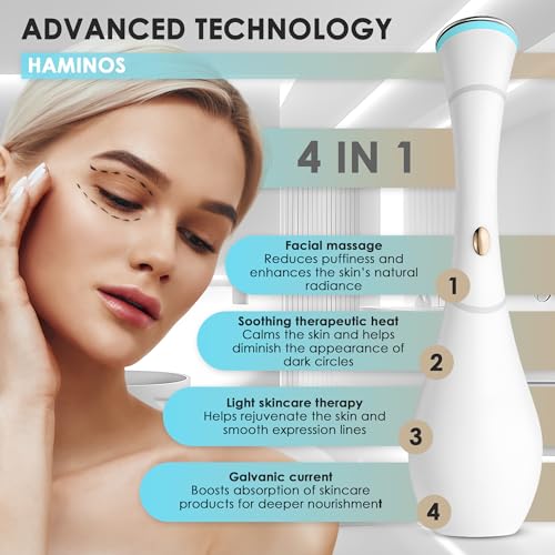 HAMINOS Eye Massager Wand with Heat, Vibration & Red/Blue Light, Ionic (Galvanic) Skincare Absorption, USB‑C Rechargeable with Charging Base, Helps Reduce the Look of Puffiness & Dark Circles - Image 5