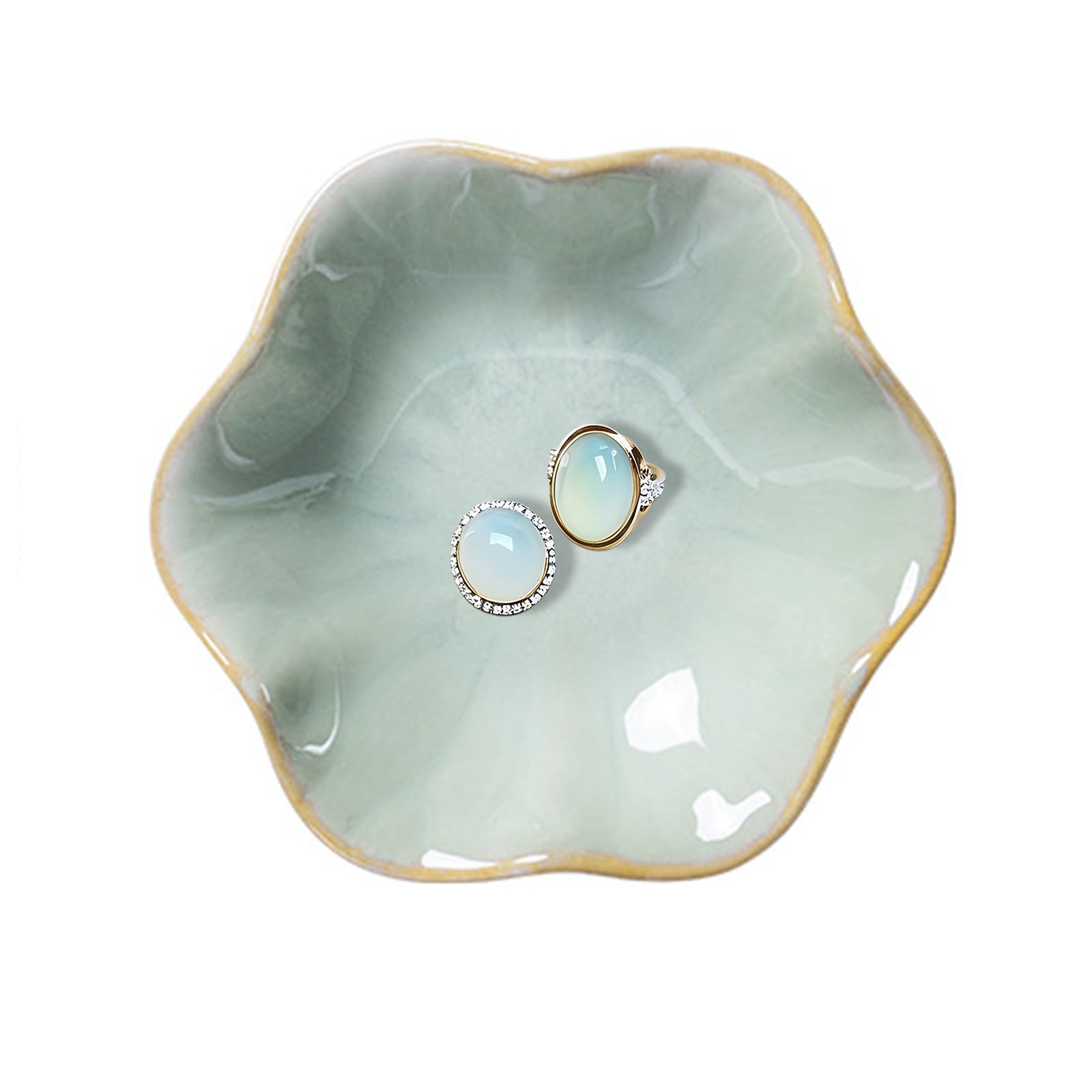 Dazuihou Women's Lotus Leaf Green Ceramic Trinket Dish, Ring Tray, Decorative Jewelry Dish, Decoration Plate For Earrings, Rings, Jewelry Dish Holder, Key Bowl, Trinket Tray, Earring Holder For (Lotus Leaf Green)