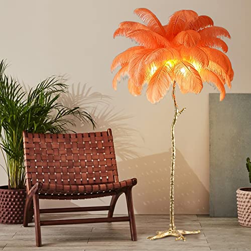 Stehlampe mit Straußenfeder-Lampenschirm, große Stehleuchte,...