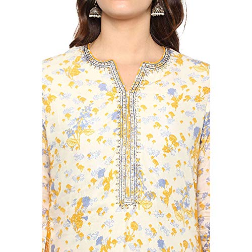 Image of BIBA Women Straight Cotton And Viscose Kurta Narrow Pants Suit Set
