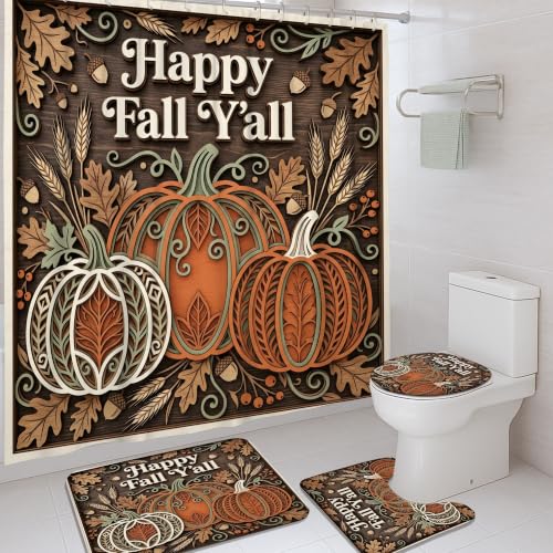 Rideau de douche automne en polyester orange pour ambiance rustique - 2