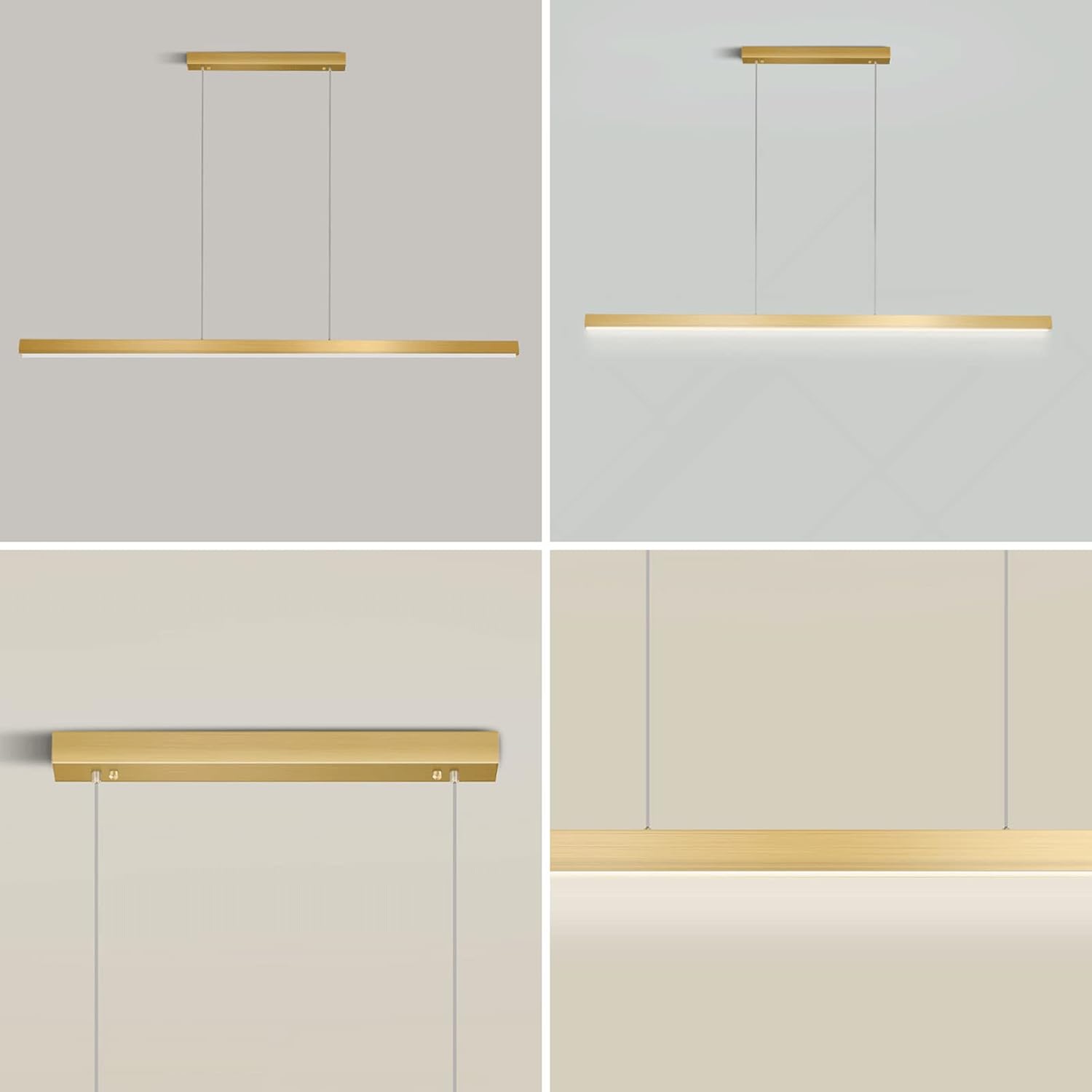 39.4" D Long Strip Light, Metal Linear Hanging Lamp with Acrylic Shade, Modern 40W Led Suspension Lamps, Minimalist Kitchen Island Decorative Lighting Chandeliers/Three