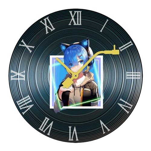 リゼロ 壁時計 掛け時計 レコード枚 木製掛け時計 静音 連続秒針 おしゃれ アナログ ムーブメント インテリア 大文字 アラビア数字 ローマ数字 復古調 オフィス インテリア シンプル