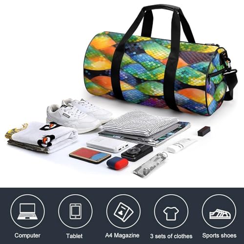 Duffel Bag Rainbow Fish Scale Printed Foldable Gym Bag for Men Women Duffle Bag Lightweight with Inner Pocket for Travel Sports4