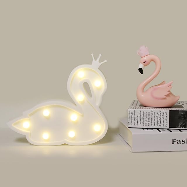 GUOCHENG Cute Swan Shaped LED Night Light Warm White Shine Table Night Lamps Bedroom Nursery Home Bedside Indoor Decorations Birthday for Kids Children Girls(White)