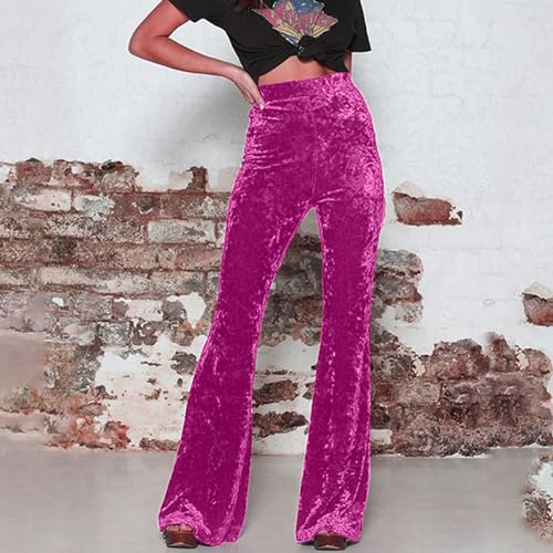 Women Velvet Flare Palazzo Pants Elegant Silky Stretch Slim Bodycon Bell Bottom Trousers Comfy Soft 70s Bootcut Pants4