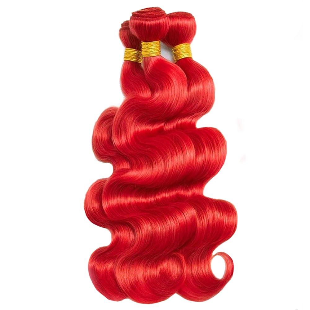 Red Bundles Body Wave Human Hair Bundles 14 16 18 Inch 3 Bundles Body Wave Unprocessed Brazilian Virgin Human Hair Soft Quick Weave Hair for Black Women