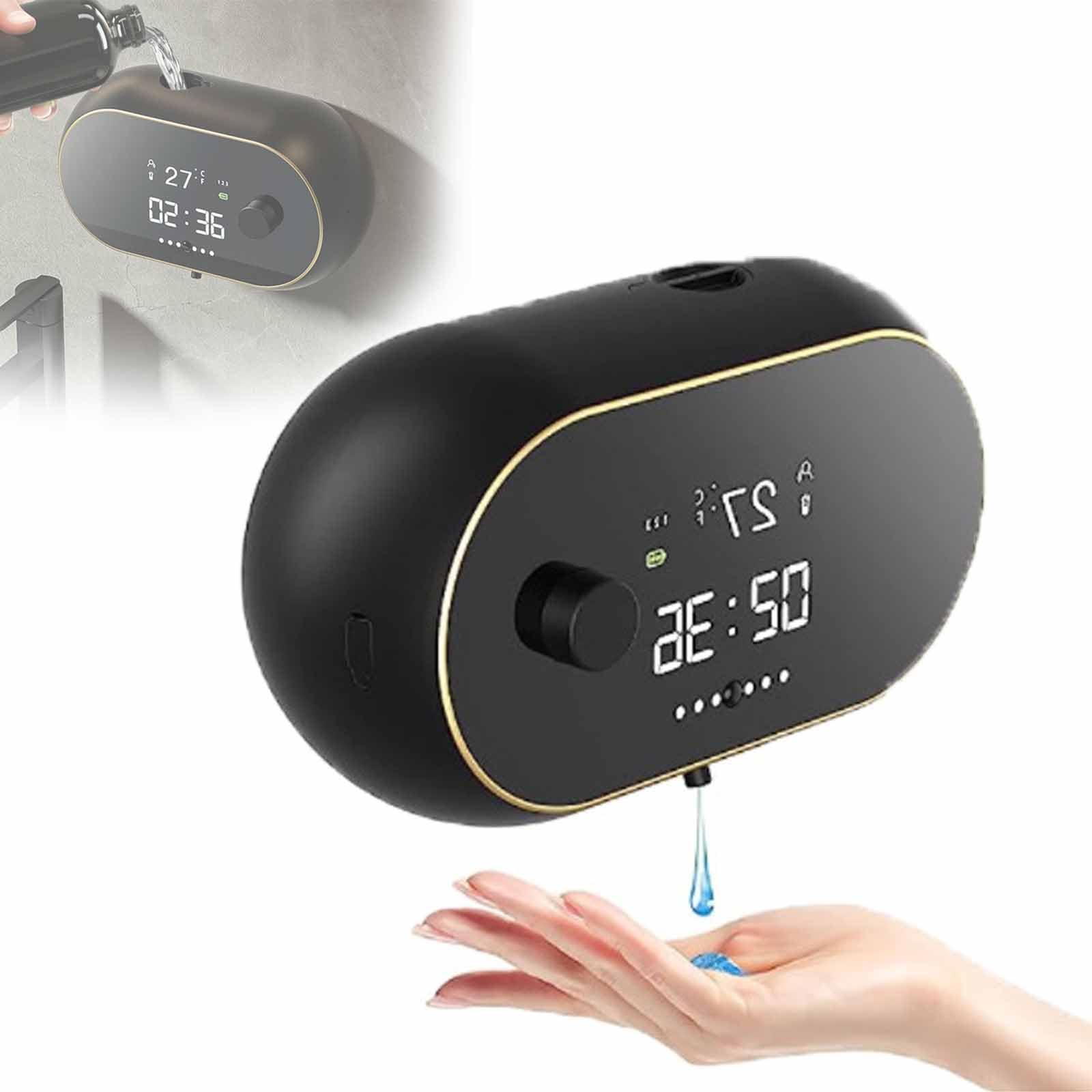 Dispensador de jabón líquido sin contacto montado en la pared de 450 ml, dispensador automático de jabón de espuma sin contacto con sensor de temperatura de tiempo, recordatorio automático de líquido