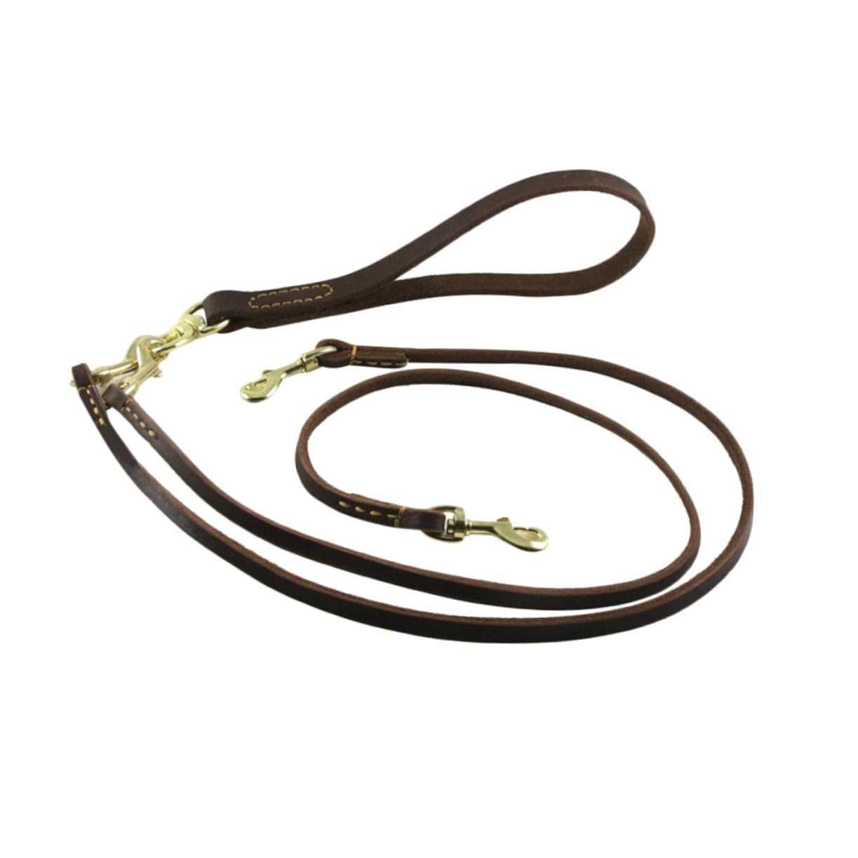 Laisse Double Traction Chien 1, 6x120cm en Cuir de Vache Café