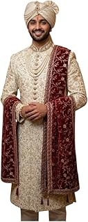 Men's Maroon Velvet Embroidered Sherwani Dupatta with Golden Zari Work, Traditional Wedding Stole Price In India