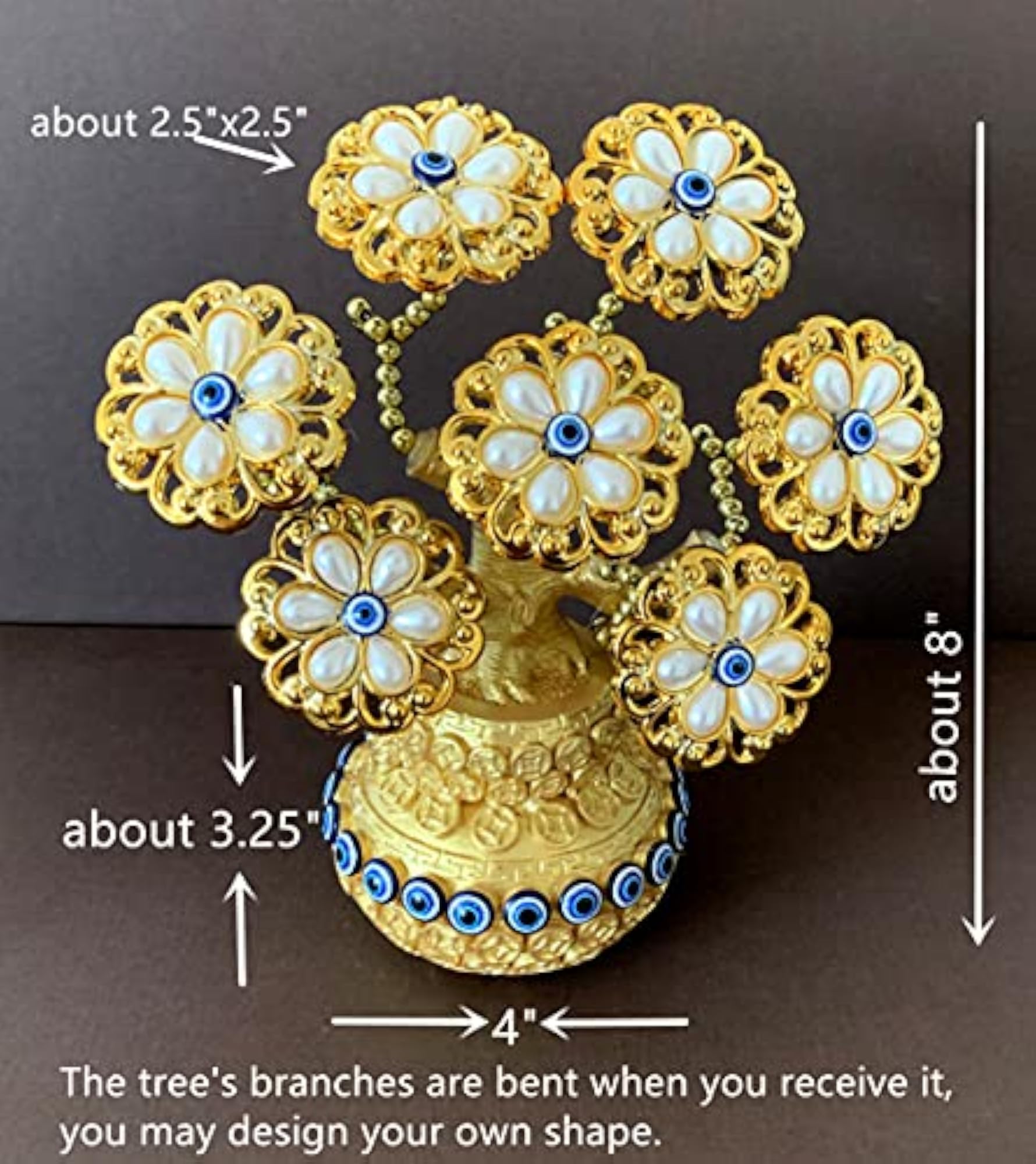 Turkish Nazar Blue Evil Eye Tree in Money Pot Design