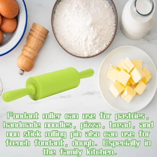 Beufee Mini Rolling Pin, 23cm Silicone Nonstick Dough Roller, Green - Image 4