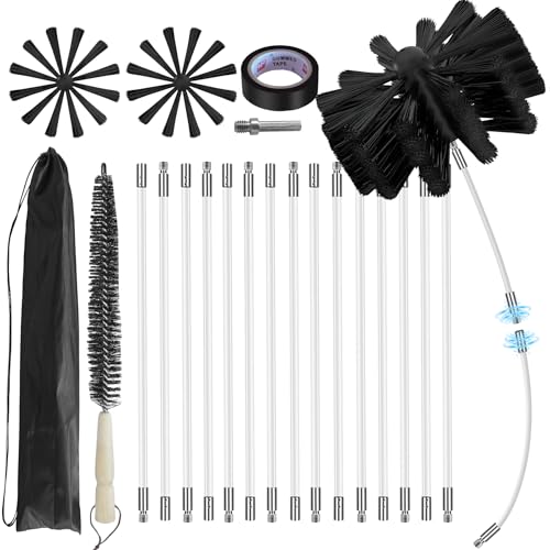 20Feet Chimney Sweep Kit,8 in Brush Head,Dryer Vent Cleaner Kit,