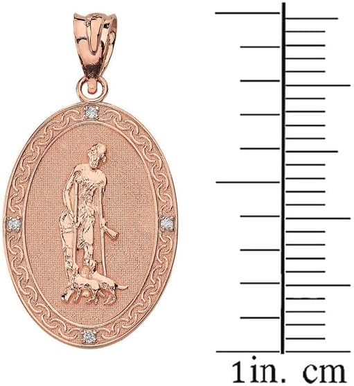 Saint Lazarus Engravable Oval Medallion with Diamond Fine Pendant Real Solid 10Kt Gold