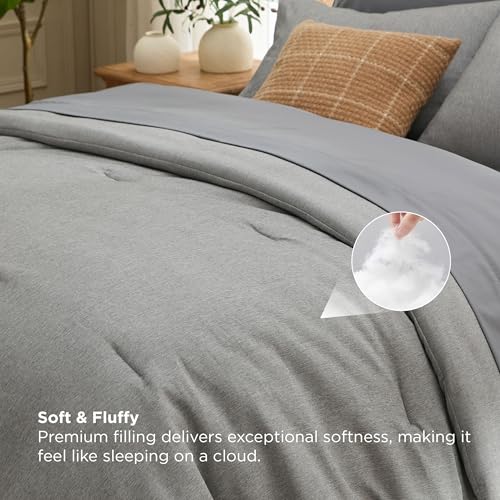 Image of Bedsure Full Comforter Set Dark Grey - Bed in a Bag Full Size Bedding 7 Pieces, Cationic Dyed Bed Set Gift for Family, Dark Grey Soft Bedding for All Seasons Comforter with Sheets, Pillowcases & Shams