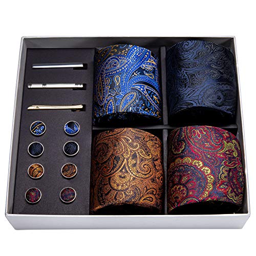 Barry.wang Paisley Silk Necktie Set Formal Tie Clip And Handkerchief Cufflink Fashion Gift Box #TOP27