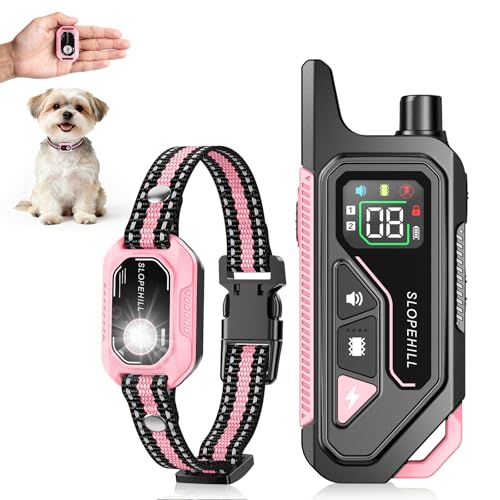 SLOPEHILL Mini Shock Collar for Small Dogs 5-30lbs 4200FT Dog Training Collar with Remote IPX8 Waterproof E-Collar Features Beep Vibration Shock Light No Shock Modes Security Lock Pink