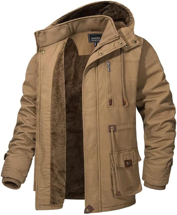 Men's Cargo Jacket Military Army Coat Winter Thick Fleece Warm Overcoat Windbreaker Outerwear Parka