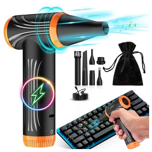Fourq Electric Air Duster - 130000RPM Compressed Air Duster,100 Gear Adjustable Jet Dry Blower can Reusable Can for Computer Keyboard,Outdoors,Car,Home(Black