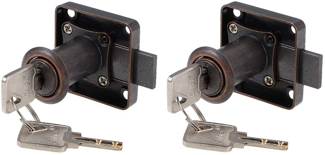 Serrure for tiroir/armoire, cylindre de 18 mm diamètre et 32 ​​mm longueur, clés différentes, alliage zinc bronze, lot 2