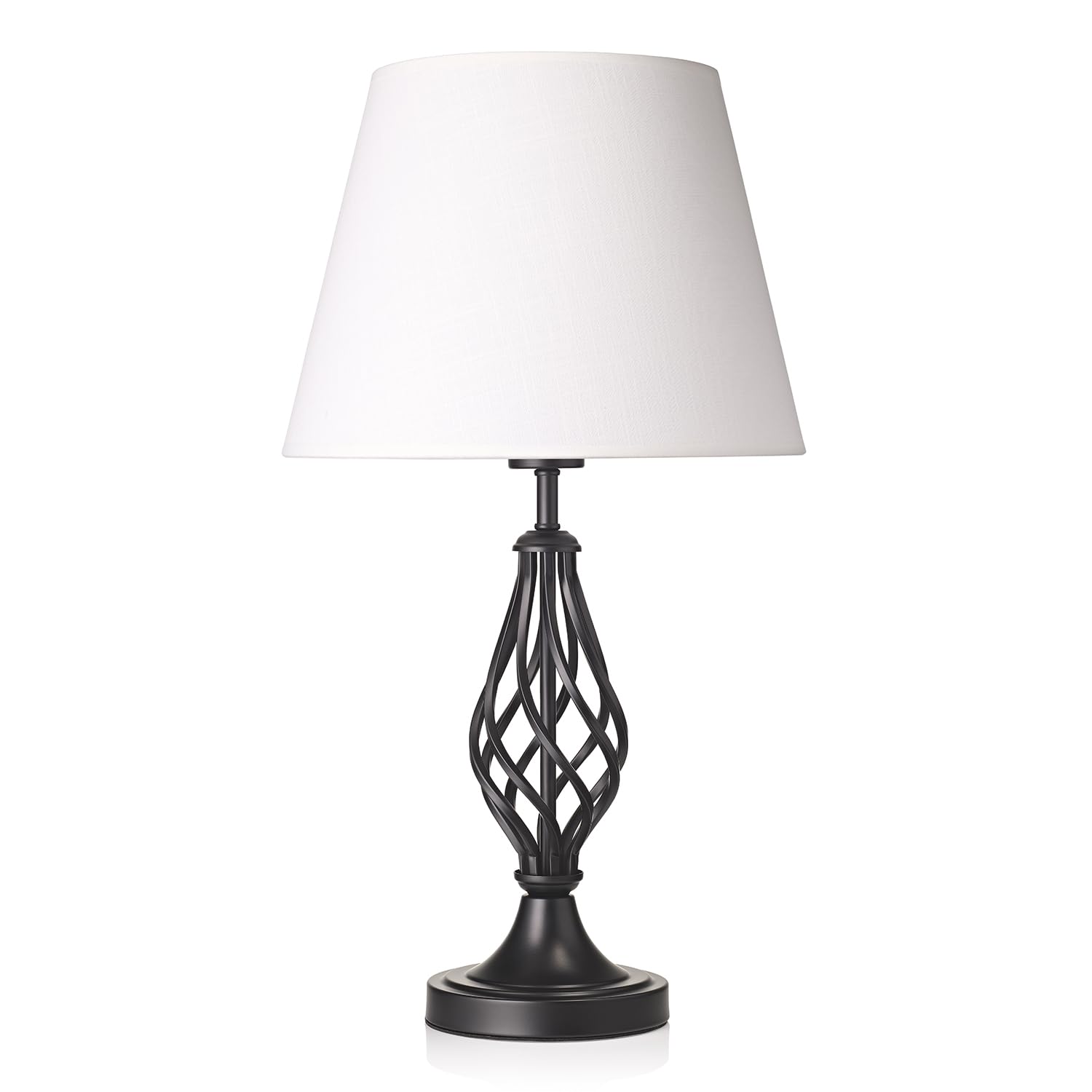 Traditional Matte Black Table Lamp with Barley Twist Base and White Linen Sha...