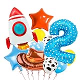 Toy Themed Number 2 Balloon, Happy Birthday Colorful Balloons With Rocket and Cowboy Hat, Rainbow for Kids Party (2)