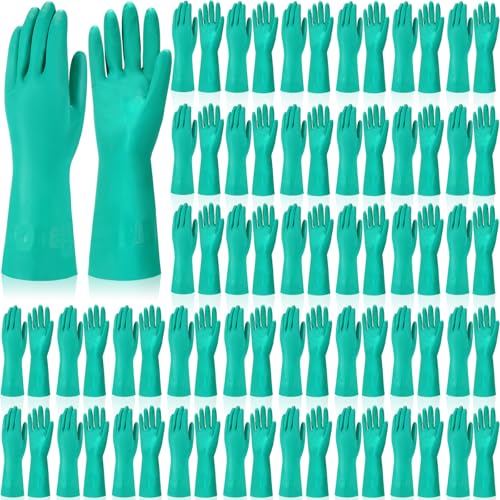 Image of Potchen 40 Pairs Chemical Resistant Gloves 15 Mil Nitrile Gloves,Large | Reusable Green Rubber Gloves for Cleaning, Resist Household Acid, Alkali And Oil,long Cuff Arm Protection, Dishwashing