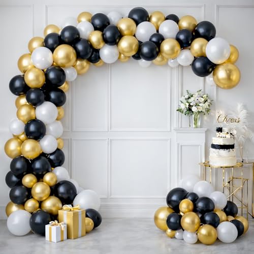 Image of Party Propz Party Decoration Balloons - Set of 31 Pcs Gold Black White Latex Balloons with Balloon Arch Strip for Birthday, Anniversary & Celebration Decor (Latex)