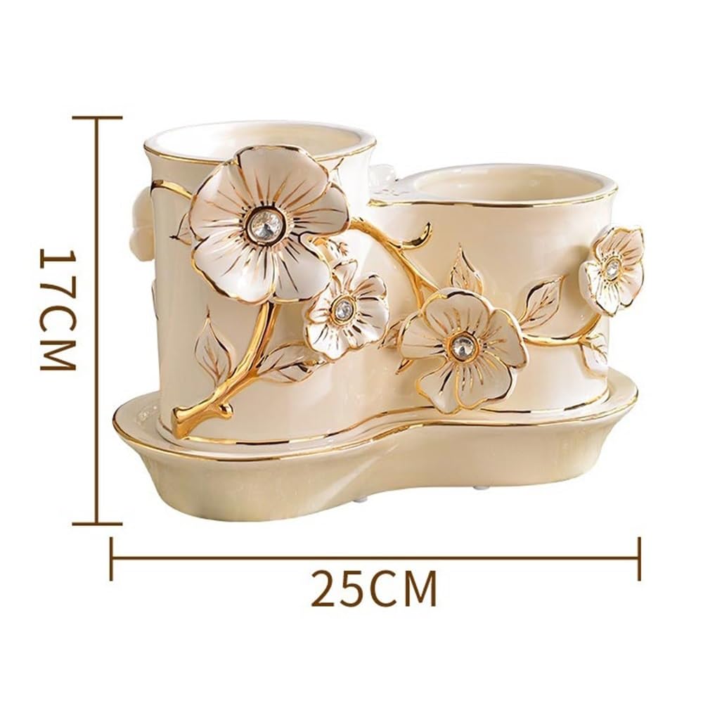 Uchwyt na przybory Ceramic Utensil Holder Household Organizer Drain Rack with 2 Divided Compartments