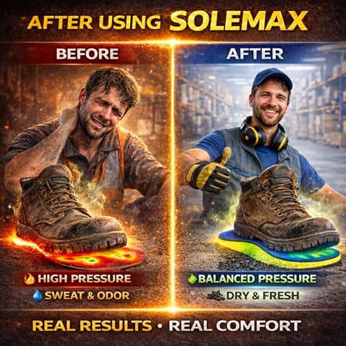Image of SOLEMAX Charcoal Orthotic Insoles for Men Women - Plantar Fasciitis Arch Support, Heavy Duty 250+ lbs, Odor & Sweat Control Shoe Inserts, Activated Charcoal Technology, Shock Absorbing Cushioning