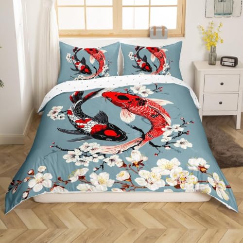 Housse de couette 220x240 koï ultra doux en microfbre avec fermeture éclair