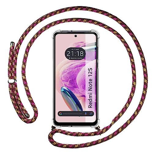 Tumundosmartphone Cover Ciondolo Trasparente Per Xiaomi Redmi Note 12S Con Cordino Rosa/Dorato