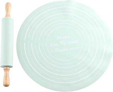 Rolling Pin Dough Mat Set,2 Pcs/Set Wood Rolling Pin Silicone Pastry Mat,Non-Stick Dough Mat With Scale Househeld Bakeware Baking Tool Kits