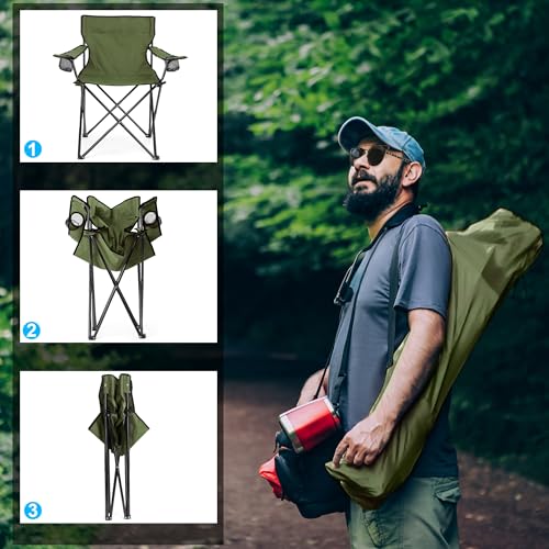 Image of HaSteeL Camping Chair for Adults, Folding Beach Chair Set of 2, Large Foldable Portable Chair for Outdoors Fishing, Hiking, Sporting, Travel, Picnic, Lawn, Hold 275lbs & A Storage Bags (Green)