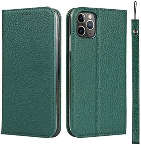 KGDHB Leather Flip Phone Case Wallet, [Kickstand][Card Holder] Lychee Pattern Folio Cover for Apple iPhone 14 Pro Case Holster, with Wrist Strap (Color : Green)