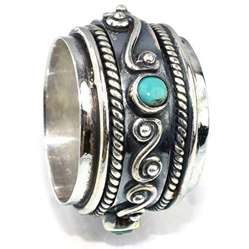 Sterling Silver Textured Ring, Ring for Gift, Womens and Mens Ring, Spinner Ring, Turquoise Ring, Vintage Ring, Bohemian Ring, Three Band Ring, Thumb Ring, Handmade Ring, Anxiety Ring, Meditation Ring