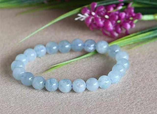 YONKU Hand Crafted 1 Strands Natural Aquamarine Stretch Finish Bracelets Round YO-BRACE-9662